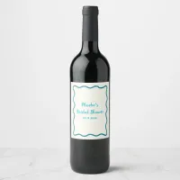 Teal Wavy Border Whimsical Bridal Shower Cute Wine Label