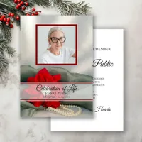 Red Poinsettia Pearls Celebration of Life Memorial Invitation