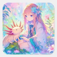 Anime Girl and Cute Axolotl