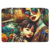 Colorful Art Mom and Daughter Asian Flower Garden iPad Air Cover