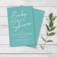 Budget Teal Blue Simple Script Baby Shower FLYER