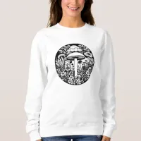 Black and White Retro Mushrooms and Flowers Sweatshirt