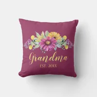 New Grandma Rustic Floral Throw Pillow