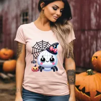 Cute 3D Halloween Spider and Pumpkin T-Shirt Tri-Blend Shirt