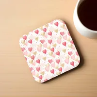 Valentine's Pink Red and Gold Heart Balloons  Beverage Coaster