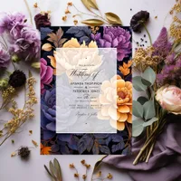 Black, Gold, and Dark Purple Floral Wedding Invitation