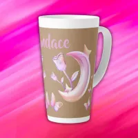 Pretty Pink- Moon, Butterfly, Floral - Monogram | Latte Mug