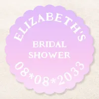 Pastel Pink And Lilac Name Bridal Shower Paper Coaster