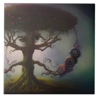 I Spy With My Big Eye - Surreal Tree AI Art Ceramic Tile