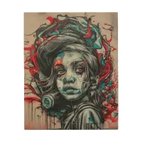 Graffiti Portrait Wood Wall Art