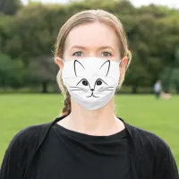 Cat Line Art in Black, ZKOA Adult Cloth Face Mask