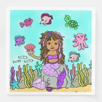 Pretty Purple and Pink Ethnic Mermaid Birthday Paper Dinner Napkins