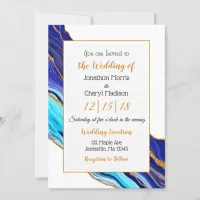 Blue and Gold Marble Fluid Art Wedding Invitation