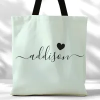 Bridesmaid Modern Script Heart Pale Mint Tote Bag