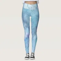 *~* Lace Waist Texture Watercolor Blue Turquoise Leggings