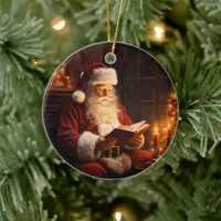 Vintage Santa Reading a Book Ceramic Ornament