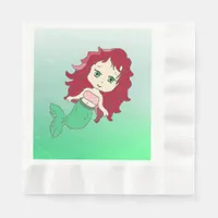 Redhead Mermaid Coral Birthday  Paper Napkins