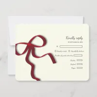 Elegant Minimalist Simple wedding red bow RSVP Card