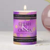 6th 33rd 47th 48th Amethyst Wedding Anniversary Pillar Candle