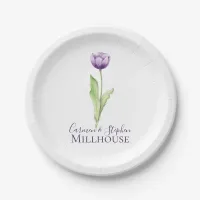 Minimalist Deep Purple Single Tulip Wedding Paper Plates