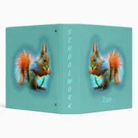 Squirrel in modern style on turquoise kids 3 ring binder