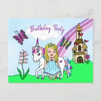 Pretty Blonde Princess and Unicorn Birthday Invite