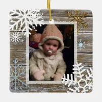 Gold and Blue Snowflakes Holidays Photo Ornament