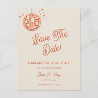 Retro Groovy 70s Ivory Orange Disco Save The Date Announcement Postcard