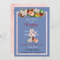 Blush Rose Burgundy Blue Floral Wedding Invitation