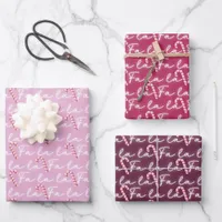 Cute Pink Fa La La Whimsical Candy Cane Christmas  Wrapping Paper Sheets