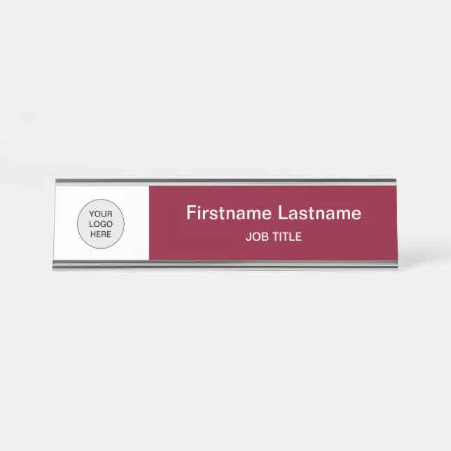 Burgundy Your Logo Modern Desk Name Plate