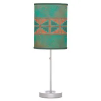 Southwestern Copper Teal Geometric Pattern Table Lamp