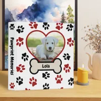 Cute Pet Dog Photo Heart Red & Black Paws Pattern 3 Ring Binder