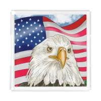 Bald Eagle in front of American Flag Patriotic Art Acrylic Tray