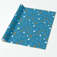 Blue and Gold Stars Gift Wrap