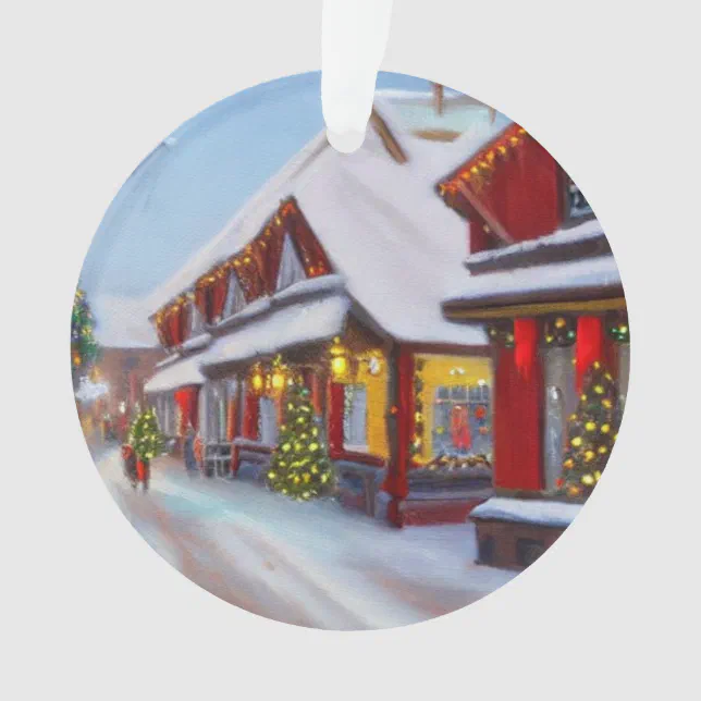 Snowy City street at Christmas Ornament