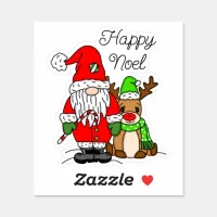 Happy Noel Gnome Santa and Reindeer Christmas  Sticker