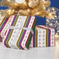 Christmas Colorful Stripes and Trees Wrapping Paper