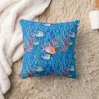 Blue Water, Fish and Coral Oceanic  Throw Pillow