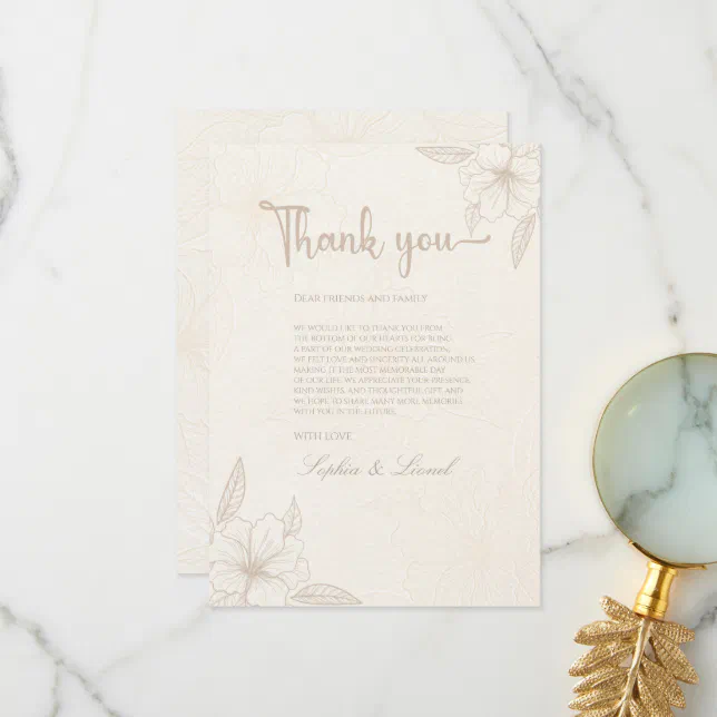 Elegant Minimalist Off White Floral Wedding Thank You Card