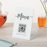 Simple Minimalist Menu Script QR Code White Pedestal Sign