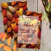 Vibrant Orange Red Yellow Fall Leaves Thanksgiving Invitation