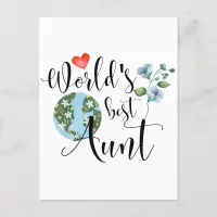 World's Best Aunt Sentimental Watercolor Flowers Postcard