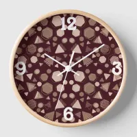 Hexagon & Triangle Pink & Brown on Maroon Pattern  Clock