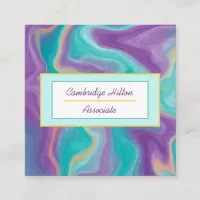 Purple, Gold and Blue Marble Swirls Square Business Card