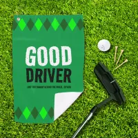 Funny Green Argyle Good Driver ... Golf Towel
