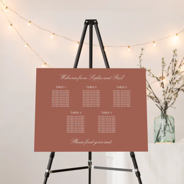 Cocoa Sienna 5 Table Seating Chart Foam Board