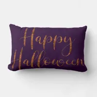 Happy Halloween Orange Copper Glitter Typography Lumbar Pillow