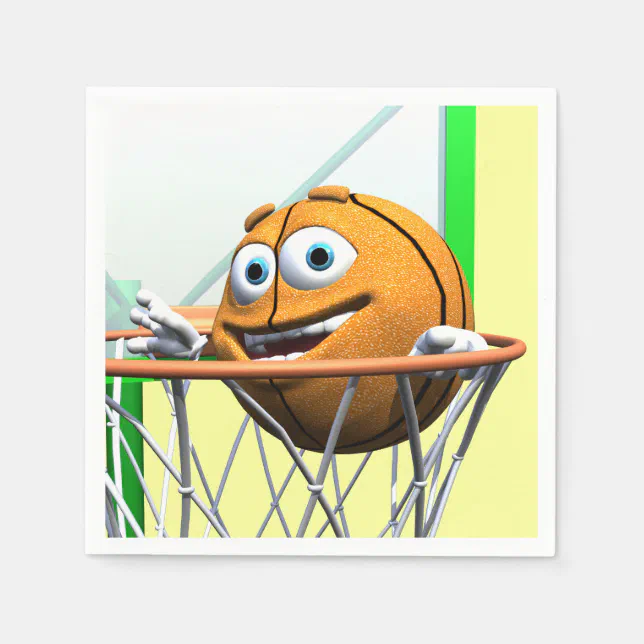 Funny Cartoon Basketball in a Hoop Napkins