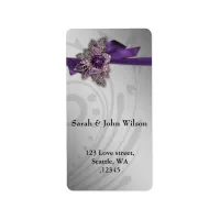 Purple FAUX ribbon vintage brooch Wedding Label